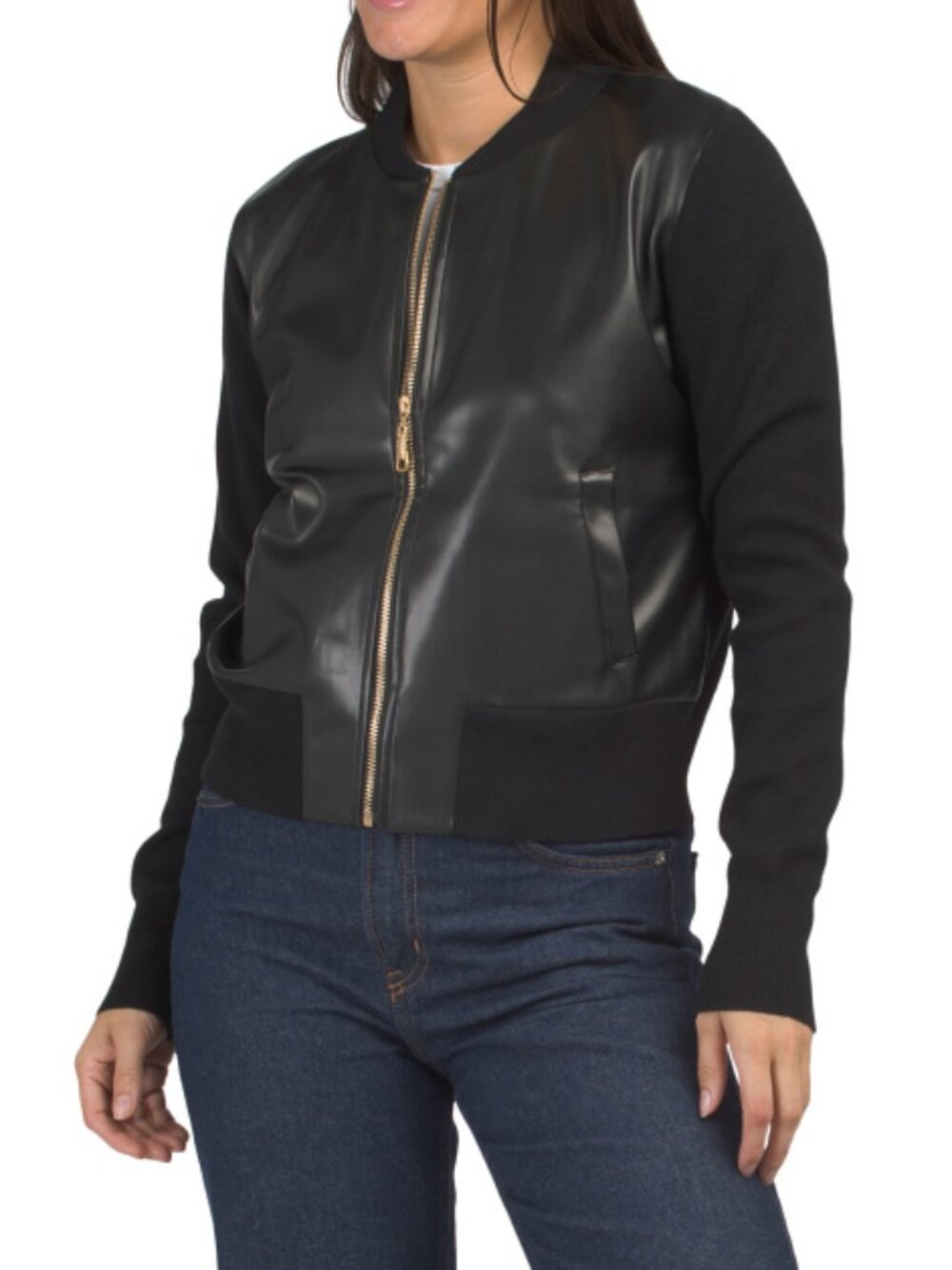 SIONI Faux Leather Knit Jacket